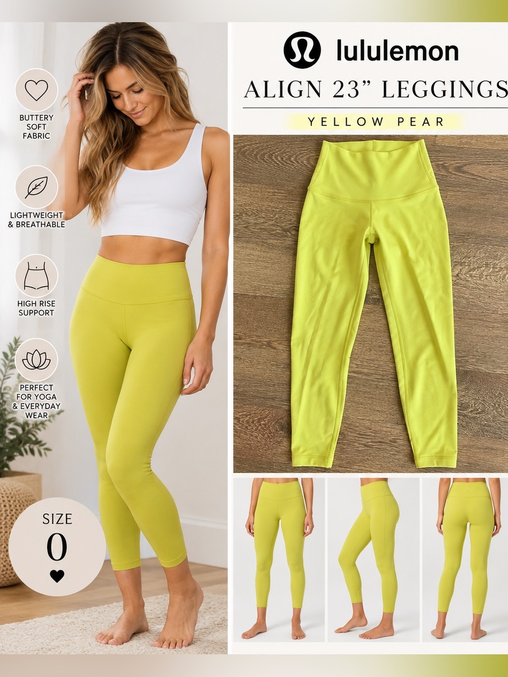 Lululemon Align 23” High Rise Leggings in Yellow Pear Size 0